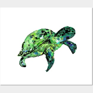 Abstract Green Turtle Posters and Art